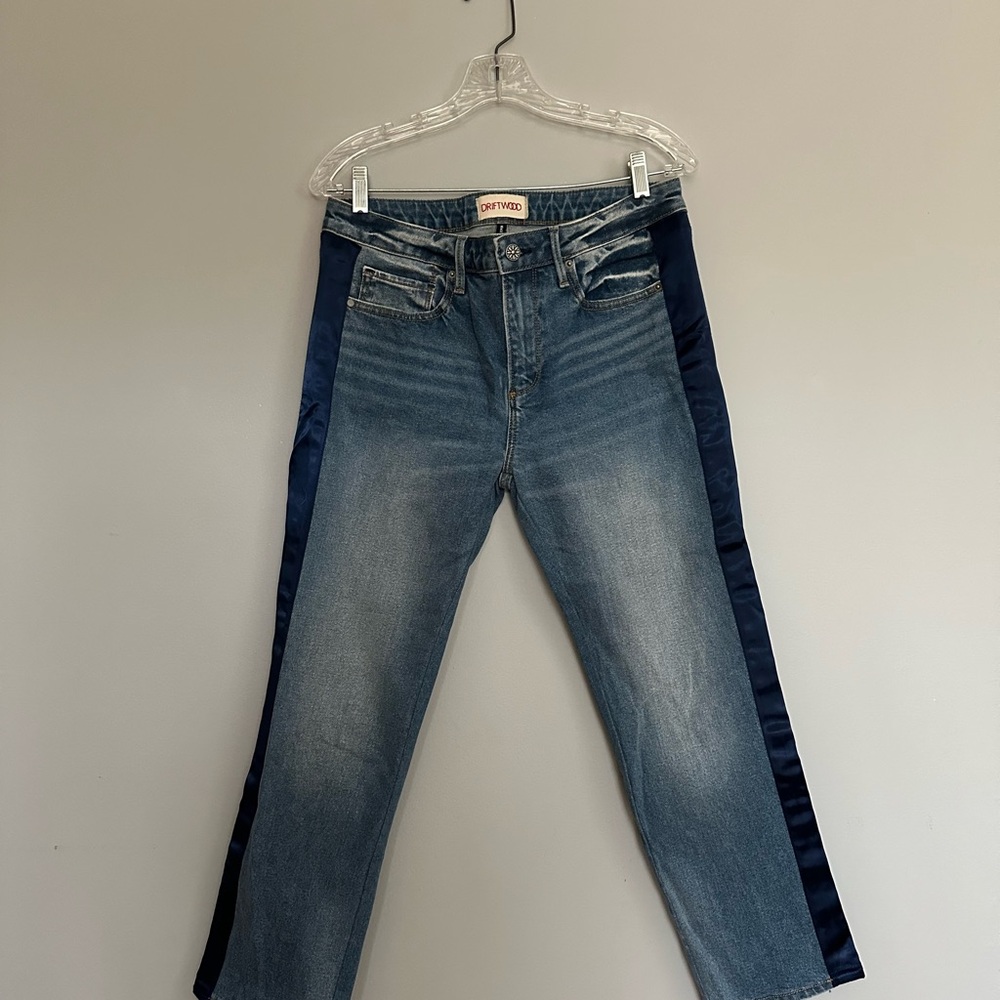 Blue Denim Jeans with Navy Side Stripes